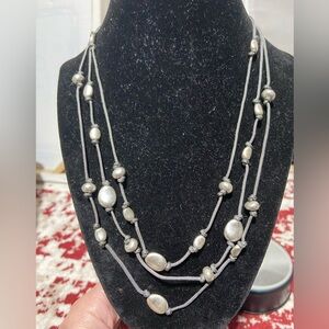 Bella Uno Layered Necklace With Brushed Silver Tone Beads